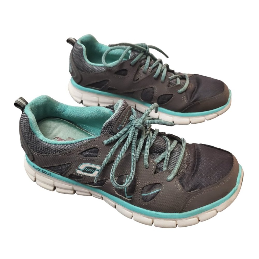 Skechers Womens Synergy Memory Sole 11681 Trainer Shoe Gray Turquoise Size 7.5 - Picture 4 of 6